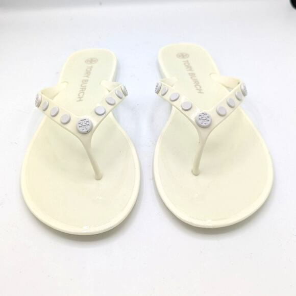 Tory Burch Jelly Studded Thongs New Ivory Color White Studs NWOT 9M - Picture 2 of 11
